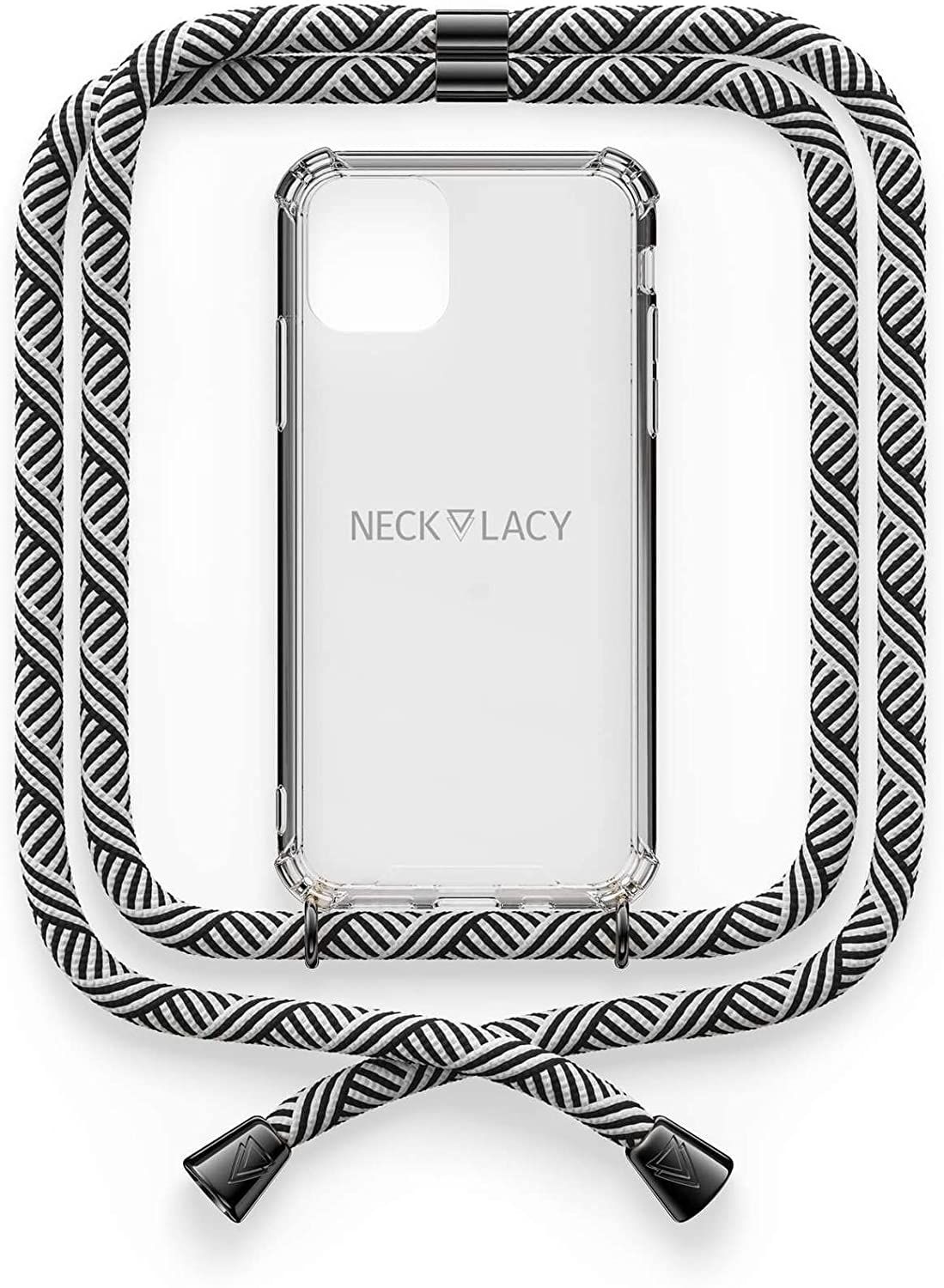 NECKLACY Handykette Handyhülle zum umhängen - für iPhone X/XS - Case / Handyhülle mit Band zum umhängen - Trageband Hals mit Kordel - Smartphone Necklace, Domino Swirl Gunmetal