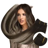 Ugeat Haartressen Echthaar Tressen zum Einnähen Tressen Extensions Echthaar Dunkle Braun mit Aschblond Weft Hair Extensions Weave Hair Bundles Echthaar für Frauen 50cm 105g