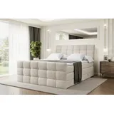 altdecor Boxspringbett mit Matratze und Lattenrost - BRUGO -Z KING - 180x200 cm - Beige Samt - Topper, Fußteil, Polsterbett mit Bettkasten, Bett m... - Creme