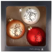 MUSIKBOUTIQUE Weihnachtsbaumkugel 3er-Set Weihnachtskugeln mit Schlagzeug-Druck, verschiedene Farben -, Musik, Weihnachten, Dekoration rot|silberfarben