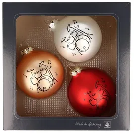 MUSIKBOUTIQUE Weihnachtsbaumkugel 3er-Set Weihnachtskugeln mit Schlagzeug-Druck, verschiedene Farben -, Musik, Weihnachten, Dekoration rot|silberfarben