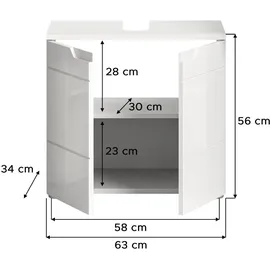 VCM Waschbeckenunterschrank Solero Weiß Hochglanz 59 cm x 63 cm x 34 cm