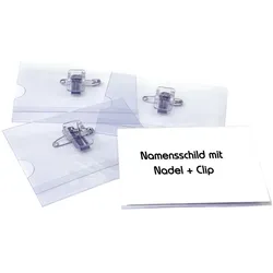 50x Pavo Ausweishalter Namensschildhalter mit Kombi-Clip + Nadel 40x75mm