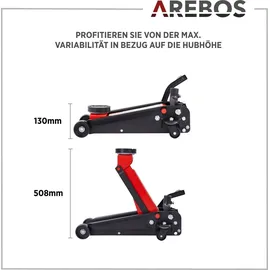 Arebos 3T Hydraulischer Rangierwagenheber mit Fußpedal, 2x Unterstellbock, 3 Tonnen Tragkraft 2x Auflagen