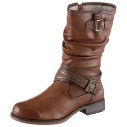 Winterstiefel MUSTANG SHOES, Damen, Gr. 38, Normalschaft, braun (cognac, used), Lederimitat, modisch, Schuhe, mit Zierschnallen am slouchy Schaft