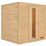 Woodfeeling Karibu Woodfeeling Sauna Anja - 38 mm -Ohne Dachkranz- Energiesparende Saunatür inkl. 8-teiligem gratis Zubehörpaket (Gesamtwert 191,92€)