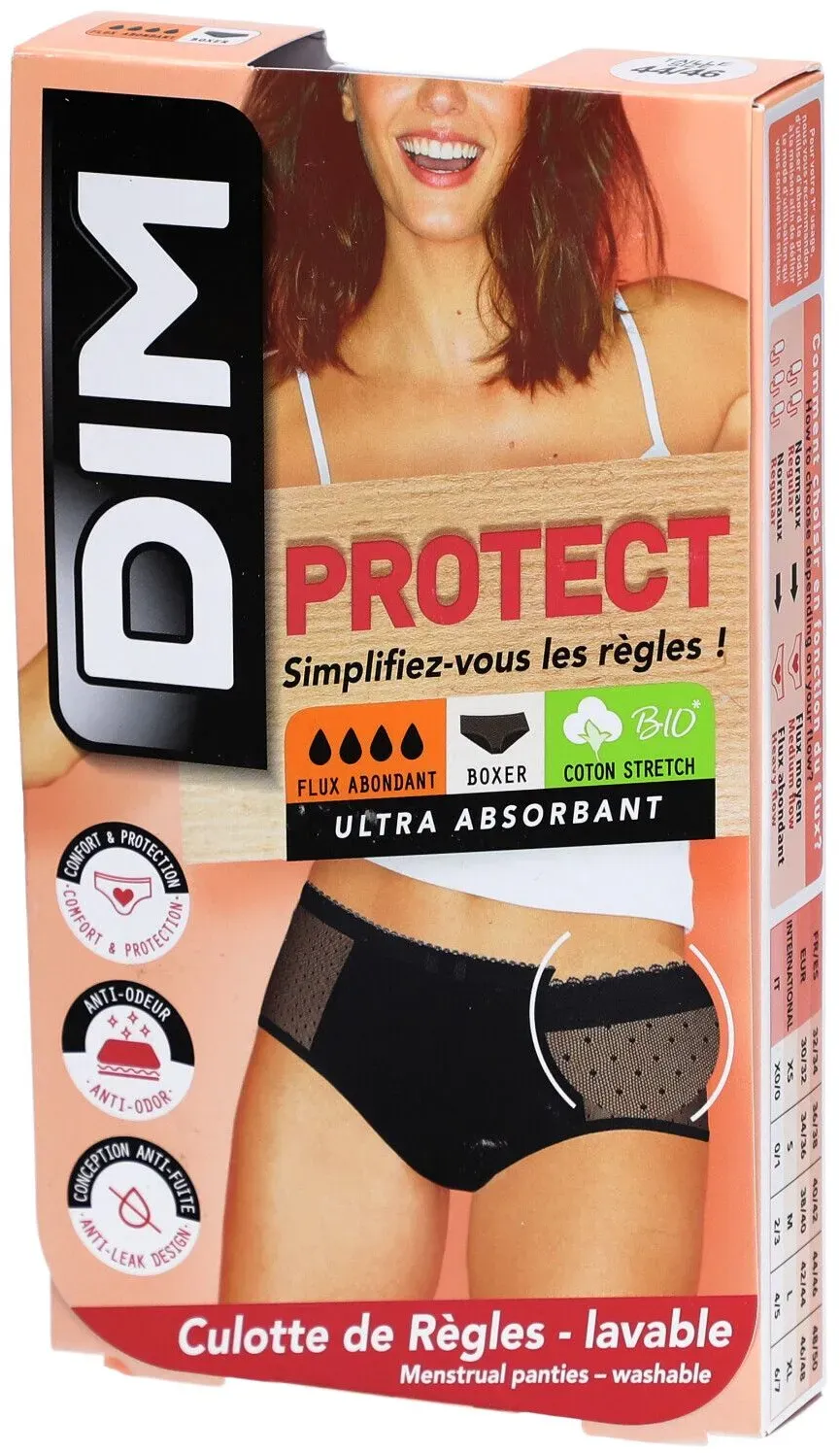 DIM Protect Lineal Boxer Slip Lace Waschbar aus Bio-Baumwolle Größe 44-46 - Schwarz - Flux Abondant