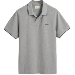 GANT Herren Poloshirt - TIPPING PIQUE RUGGER, Kurzarm, Knopfleiste, Logo, uni Grau 2XL