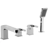 PaulGurkes 4-loch Wannenrandarmatur Wannenkombination eckig