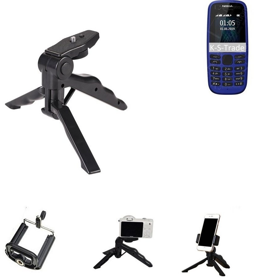 K-S-Trade für Nokia 105 (2019) Smartphone-Halterung, (Stativ Tisch-Ständer Dreibein Handy-Stativ Ständer Mini-Stativ) schwarz