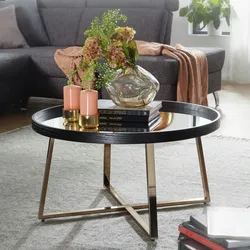 Kadima Design Couchtisch Rund Gold, Metall und Glas, eleganter Wohnzimmertisch. 78x78x42 cm
