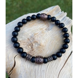 NAHLE Perlenarmband Naturstein Wikinger Onyx Armband Vintage (inklusive Schmuckbox), elastisches reißfestes Band schwarz 17cm