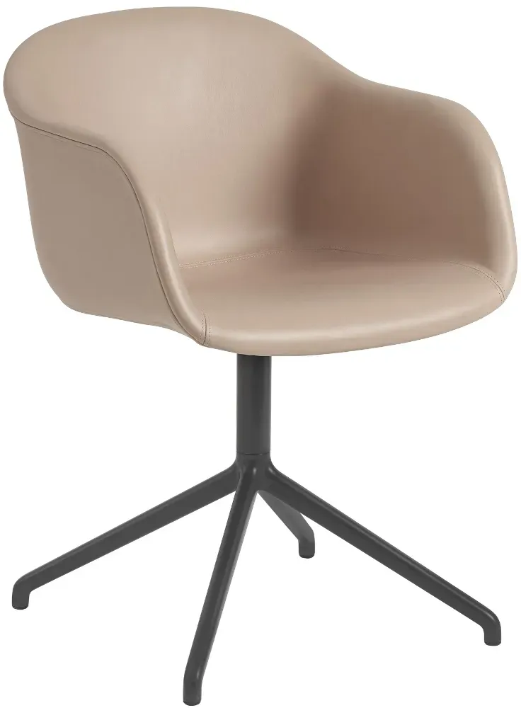Muuto Fiber Armchair, swivel base, refine leder beige / schwarz