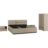OTTO home Schlafzimmer-Set Cross, moderne, grifflose Optik, FSC-zertifiziert, (4-tlg., Bett 180x200cm, 2 Nachtkommoden, Schrank 2-oder 4-türig), Komplettschlafzimmer-Set braun