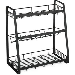 Relaxdays Gewürzregal, 3 Etagen, stehend, für Gewürze, Kräuter & Öl, Metall, Gewürzhalter, 38 x 35 x 18,5 cm, schwarz