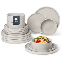 Geschirr-Set MY HOME "Loik, außen matt, innen reaktiv glasiert", reactive cream, 18 tlg., Steinzeug, Geschirr-Sets, spülmaschinenfest und mikrowellengeeignet