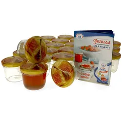 25er Set Sturzglas 230 ml Carino To 82 Deckel mit Honigwabe incl. Diamant Gelierzauber Rezeptheft