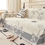 Epinki Sofaüberwürfe, 180x230CM Sofahusse Ecksofa mit Quaste Blumen Zweigstellen Muster, Sofa Protection Cover Sofahusse aus Chenille Anti-Rutsch-Couch, Grau