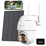 COOAU 5MP Überwachungskamera Aussen mit Solarpanel - 4dBi Kamera Überwachung Aussen Akku WLAN Outdoor Kamera mit H.265-Videokomprimierung | 4 Spotlight | Cloud-Speicher | 2.4GHz