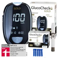 GlucoCheck GOLD Blutzuckermessgerät-Set mg/dl mit 60 Blutzuckerteststreifen