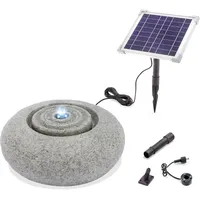 esotec Solar Gartenbrunnen Rundwasserquelle mit LED-Licht, runder Wasserbrunnen im Quellstein-Design, Solarmodul, Akku, Steinbrunnen-Optik Polyresin 101332