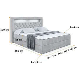 altdecor BOXBETT LED mit H4-Matratze und Lattenrost - NOEL GOLD - 160x200 Hellgrau