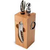 Rominox Geschenkset RX2271, Weinaccessoires im Buche-Block, Sommeliermesser, Weinthermometer, Flaschenverschluss, //