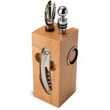 Rominox Geschenkset RX2271, Weinaccessoires im Buche-Block, Sommeliermesser, Weinthermometer, Flaschenverschluss, //