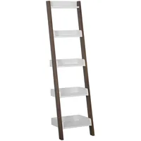 Schmales Leiterregal MDF Holzoptik dunkelbraun 5 Fächer weiß Rustikal Mobile Duo