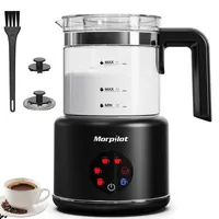Morpilot Milchaufschäumer Elektrisch, 6 in 1 Milchschäumer für heißer, kalter und heißer Schokolade, 130-500ml, 600W, Visuelles Glas, Latte-Design, Spülmaschinenfest, Schwarz