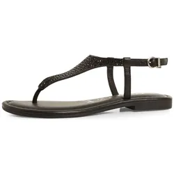 Riemchensandale TAMARIS, Damen, Gr. 37, schwarz, Leder, glänzend, modisch, Schuhe, Sandalette, Sommerschuh, Festtagsschuh, funkelnde Strasssteinchen