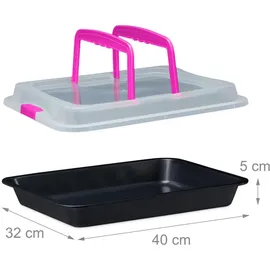 Relaxdays Backblech mit Deckel, 3 in 1 Kuchen Transportbox, BxT 40,5 x 32,5 cm, Backform, Transporthaube, schwarz/pink