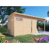 Gartenhaus Punta 3 mit Anbau 19mm natur 2PAK-P1 Gerätehaus Geräteschuppen Holz