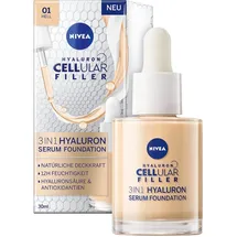 NIVEA 3in1 Hyaluron Serum Foundation hell (30 ml), Anti-Age Make-up für eine jünger aussehende Haut, feuchtigkeitsspendend und verleiht einen natürlich-ebenmäßigen Teint