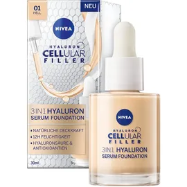 NIVEA 3in1 Hyaluron Serum Foundation hell (30 ml), Anti-Age Make-up für eine jünger aussehende Haut, feuchtigkeitsspendend und verleiht einen natürlich-ebenmäßigen Teint