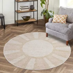 Teppich CARPET CITY "CLASICO 9152", beige, H:11mm Ø:200cm, Obermaterial: 100% Polyester, Teppiche, Kurzflor, Hochtief-Muster, Boho, Wohnzimmer