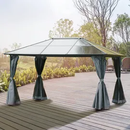 Outsunny Pavillon 4x3m Gartenpavillon Gazebo Partyzelt mit Seitenteilen, Netzseiten, PC Dach aus Aluminium in Dunkelgrau Aosom.de
