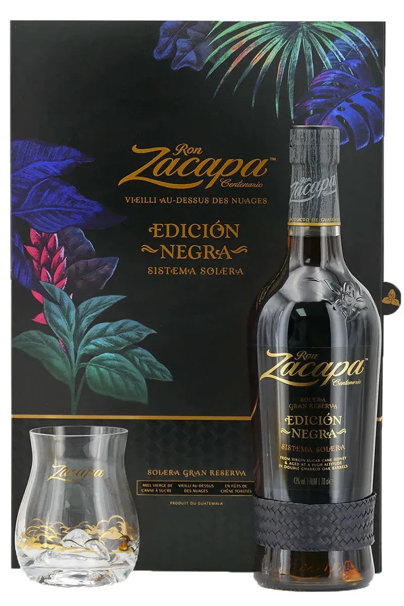 Ron Zacapa Edición Negra - Sistema Solera - Rum - Set mit 2 Gläsern