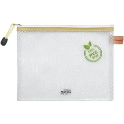FolderSys PVC-freier Reißverschluß-Beutel A5 transparent/beige, weißer Reiß-