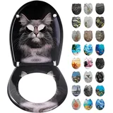 Toilettendeckel mit Absenkautomatik, WC Sitz mit Absenkautomatik Oval Form klodeckel Einfache Reinigung, Abnehmbarer WC-Sitz, 150kg belastbar, einfache Montage – Motiv: Schwarze Katze