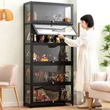 errtsdb 80x33x172cm Sammlervitrine, 5 Schicht glasvitrine stehend, vitrinenschrank vitrinenschrank Wohnzimmer für Miniaturmodelle von Autos, Figur, Modellbau, Schwarz/Auf DREI Seiten transparent