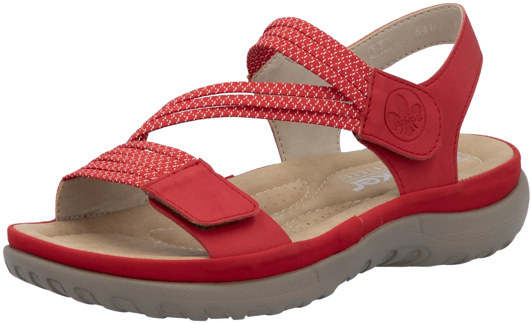 Riemchensandale RIEKER, Damen, Gr. 39, rot, Nubuklederimitat, Schuhe Riemchensandale, Sommerschuh, Sandalette, Keilabsatz, mit Gummizügen, Topseller