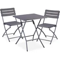 Relaxdays Balkonmöbel Set, 3-teilig, 1 Tisch & 2 Stühle, klappbar, Gartengarnitur Holzoptik, Stahl & Kunststoff, grau