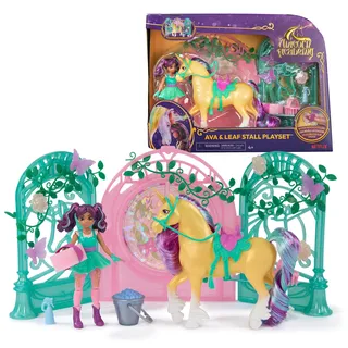 Unicorn Academy AVA & Einhorn Leaf Stall Spielset mit Farbwechseleffekt - ca. 12 cm große Originalfiguren zur beliebten Netflix Serie mit 15 Accessoires, für Kinder ab 4 Jahren