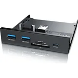 CSL USB 3.2 Gen.1 Front Panel aus Metall, interner Cardreader, Speicherkartenleser, bis zu 5 Gbit/s, 5 Schnittstellen, schwarz