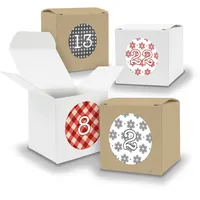 Adventskalender zum Füllen 24x Würfel WEISS BRAUN 650mm u Stickerbogen V06 Z07