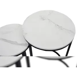 Mendler 2er-Set Beistelltisch HWC-K46, Kaffeetisch Nachttisch Loungetisch, Marmor-Optik MDF ~ weiß-schwarz