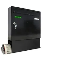 AL Briefkastensysteme Basic 1er Briefkasten Tief Schwarz inkl. Zeitungsfach