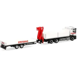 HERPA 320665 - Mercedes-Benz Actros M Baustoff-LKW mit Kran und Tieflade-Anhänger 1:87