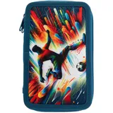 IDENA 20181 - Federmappe Triple mit 3 Reißverschlussfächern, Design Fußball, gefülltes Federmäppchen mit 47 Teilen